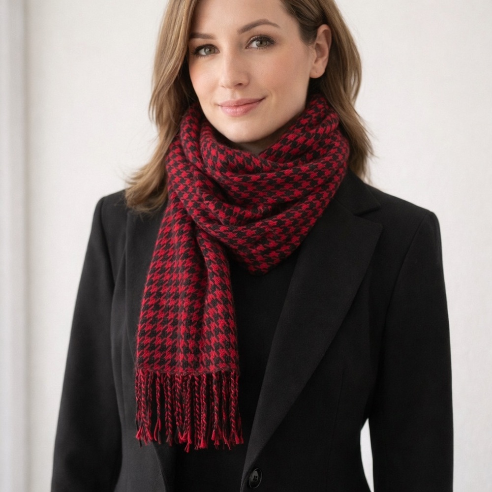 🛍️ 3 For $10🛍️ Red and Black Houndstooth Scarf